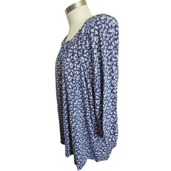 Womens Blue Floral Print Peasant Blouse Tunic With 3/4 Sleeves Size 2XL CM2011 - Picture 4 of 7